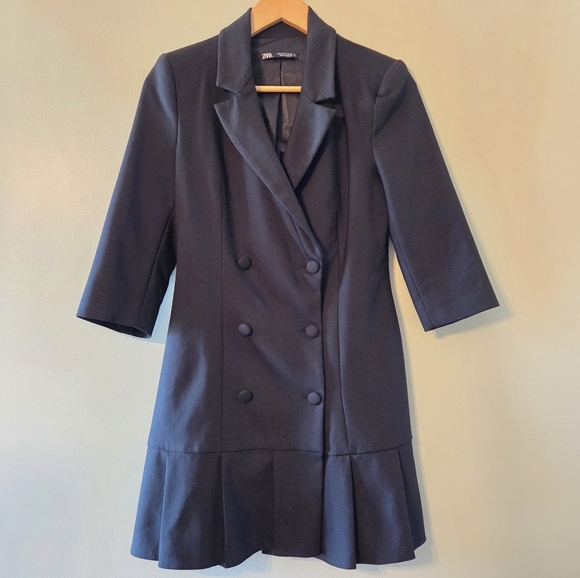 Zara Women's Double Breasted Feminine Blazer Dress Mini Casual Black Size Small. - Picture 6 of 12